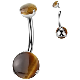 Piercing nombril Titane ASTM F-136 � pierres Oeil de Tigre
