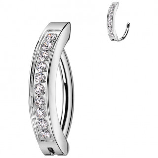 Piercing nombril Titane � charni�re avec barrette sertie courb�e