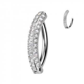 Piercing nombril Titane � charni�re pav� de 3 rang�es de zirconiums
