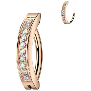 Piercing nombril Titane cuivr� � charni�re avec barrette sertie courb�e