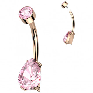Piercing nombril Titane cuivr� � zirconium rose taill� en goutte