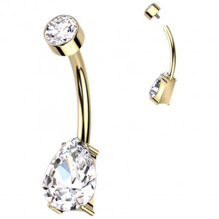 Piercing nombril Titane dor� � zirconium clair taill� en goutte