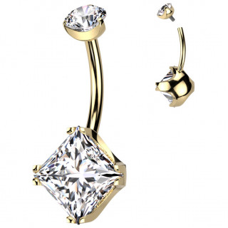Piercing nombril Titane dor� � zirconium taill� en losange