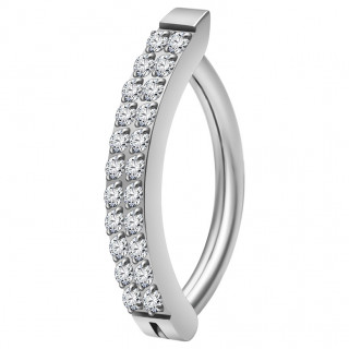 Piercing nombril Titane � double ligne de zirconiums (� charni�re)