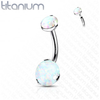 Piercing nombril Titane � duo d'Opales Blanches (filetage interne)