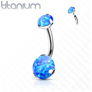 Piercing nombril Titane � duo d'Opales Bleues (filetage interne)