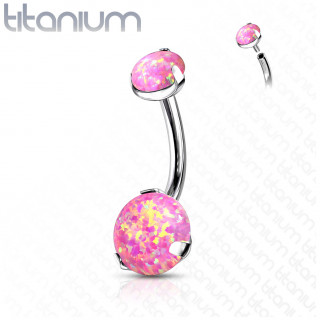 Piercing nombril Titane � duo d'Opales Roses (filetage interne)