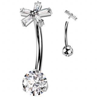 Piercing nombril Titane � fleur de Zirconiums et pierre griff�e (filetage interne)