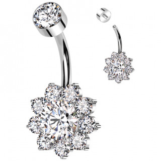 Piercing nombril Titane � fleur de zirconiums (filetage interne)