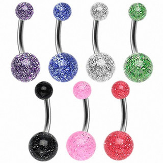 Piercing nombril titane G23 � boules acrylique paillet�es