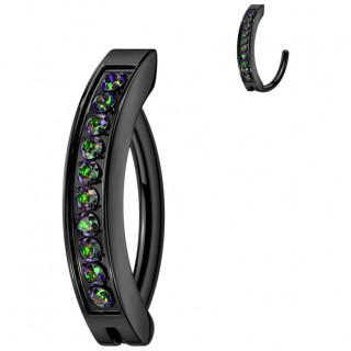 Piercing nombril Titane noir � charni�re avec barrette sertie courb�e