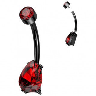 Piercing nombril Titane noir � zirconium rouge taill� en goutte