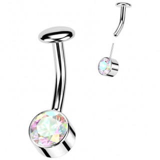 Piercing nombril Titane push-in � zirconium Aurore Bor�ale et embout disque