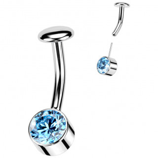 Piercing nombril Titane push-in � zirconium bleu aqua et embout disque