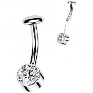 Piercing nombril Titane push-in � zirconium clair et embout disque