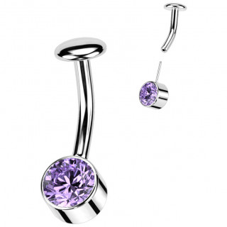Piercing nombril Titane push-in � zirconium pourpre et embout disque