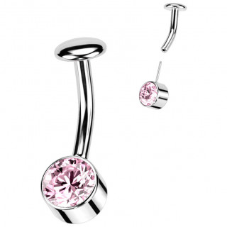 Piercing nombril Titane push-in � zirconium rose et embout disque