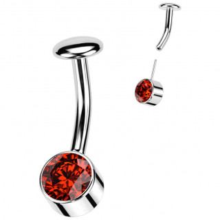 Piercing nombril Titane push-in � zirconium rouge et embout disque