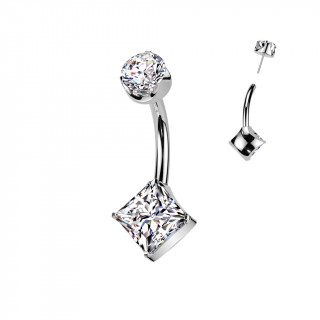 Piercing nombril Titane push-in � zirconiums en rond et en losange
