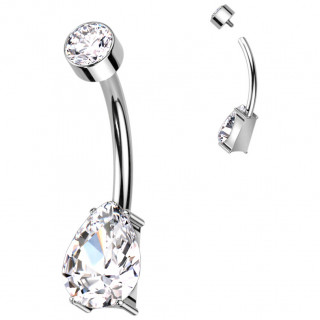 Piercing nombril Titane � zirconium clair taill� en goutte