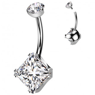 Piercing nombril Titane � zirconium clair taill� en losange