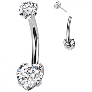Piercing nombril Titane � zirconiums en rond et en coeur (push-in)