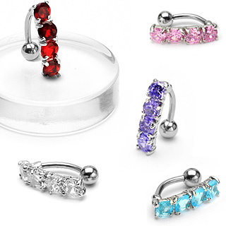 Piercing nombril invers� avec barette de pierres