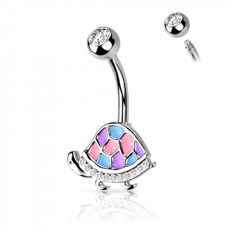 Piercing nombril tortue �l�gante � carapace emaill�e - Rose, bleu et violet