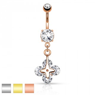 Piercing nombril tr�fle � quatre feuilles avec strass