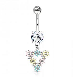 Piercing nombril � triangle de fleurs multicolores