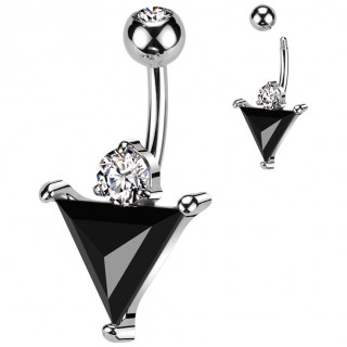 Piercing nombril � triangle zirconium noir surmont� d'un zirconium clair