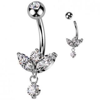 Piercing nombril � triple marquise et zirconium suspendu