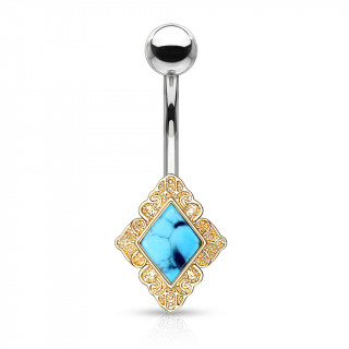 Piercing nombril turquoise � cadre losange - Dor�