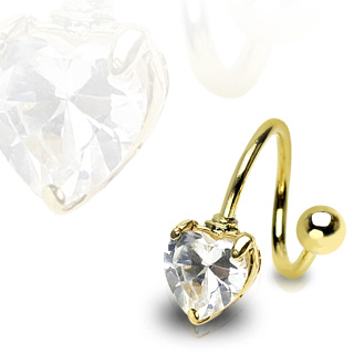 Piercing nombril twist plaqu� or et pierre coeur