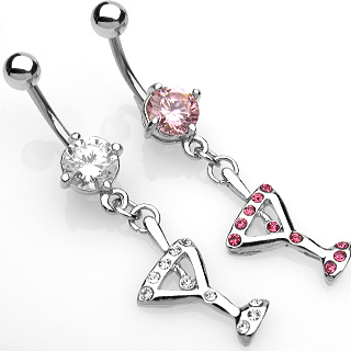 Piercing nombril verre � cocktail serti de pierres