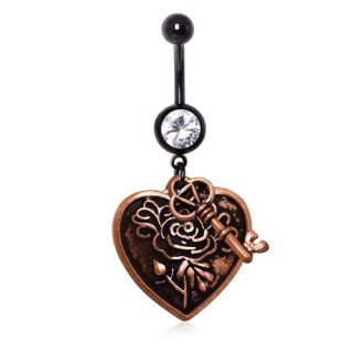 Piercing nombril vintage � pendentifs coeur et cl�