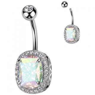 Piercing nombril � zirconium aurore bor�al taill� en coussin