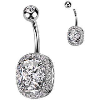 Piercing nombril � zirconium clair taill� en coussin