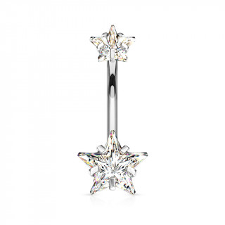 Piercing nombril � zirconiums �toil�s (filetage interne - 100% acier)