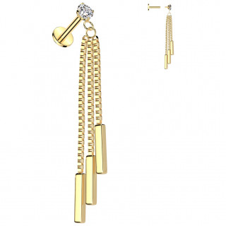 Piercing oreille acier dor� � barettes suspendues (lobe, h�lix, flat...)