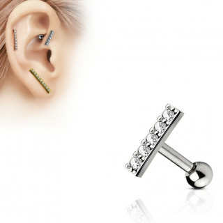 Piercing oreille barette grise pav�e de strass