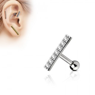 Piercing oreille barre grise pav�e de strass