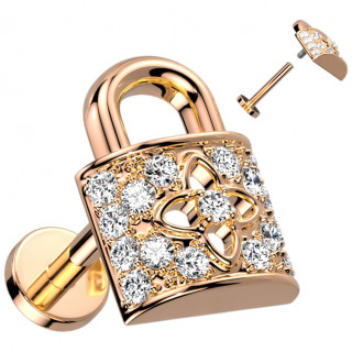 Piercing oreille cadenas Cuivr� � fleur et strasse (lobe, h�lix, flat...)