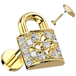 Piercing oreille cadenas Dor� � fleur et strasse (lobe, h�lix, flat...)