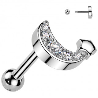 Piercing oreille cartilage � lune sertie et petite �toile (h�lix, conch...)