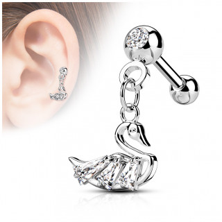 Piercing oreille cartilage � pendentif cygne - clair