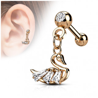 Piercing oreille cartilage � pendentif cygne - Cuivr�