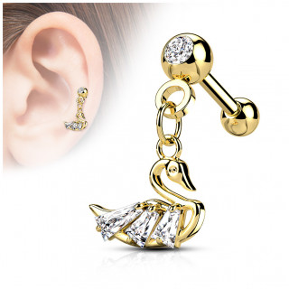 Piercing oreille cartilage � pendentif cygne - Dor�