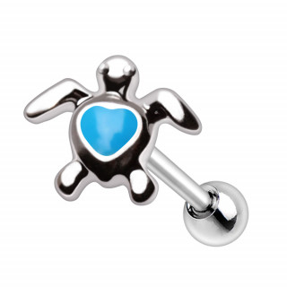 Piercing oreille cartilage Tortue � coeur bleu (h�lix, flat...)
