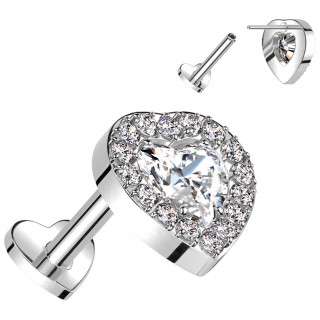 Piercing oreille coeur pourtours strass Titane Push-in (lobe, h�lix, tragus...)